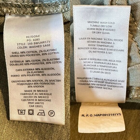 Re/Done 70s High Rise Stove Pipe Jeans Size 25 Green Ankle Straight Raw Hem Prep - Picture 12 of 12